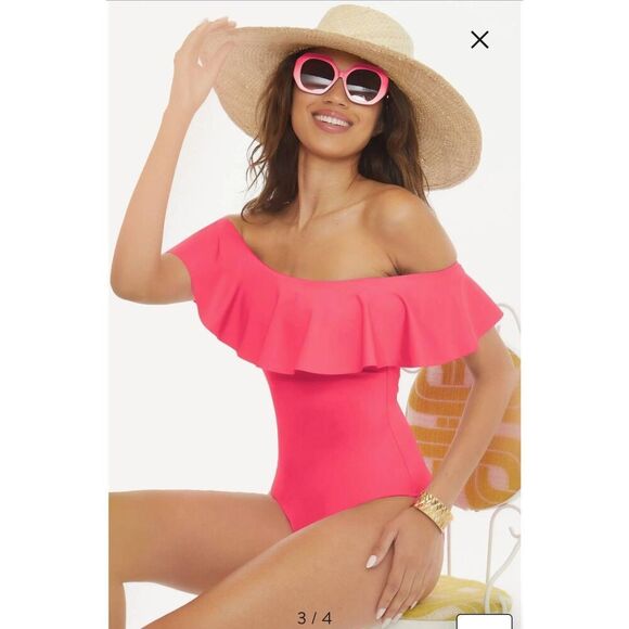 Trina Turk Monaco Off the Shoulder Ruffle One Piece Swimsuit - Picture 4 of 5